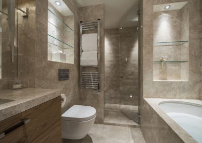 Photo of the a bathroom of the luxury ski-in ski-out Catered Chalet Le Grenier with indoor pool for 12 people to rent in Méribel for rental with In-Luxe Chalets France