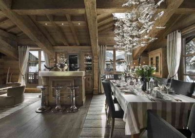 Ultimate Luxury Chalet to rent in Courchevel 1850, Chalet Pearl for 14 people with 7 Staff, Indoor Pool. Photo of the dining area