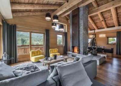 Living Room View Luxury Chalet B Megève for 6 adults and 3 children. Luxury Chalet Rental in Megeve with In-Luxe Chalets France