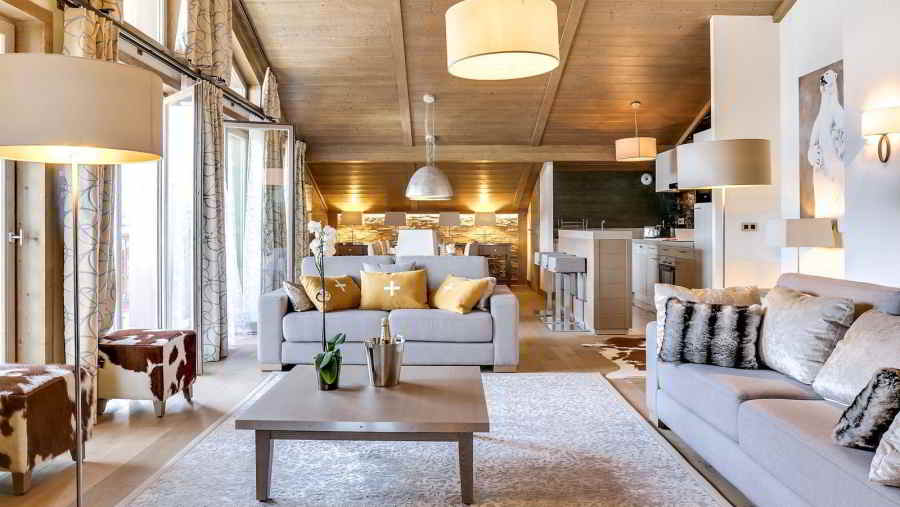 Living area at Luxury Apartment Carré Blanc in Courchevel 1550, for 6 people; Apartment rental Courchevel 1550 with In-Luxe Chalets France