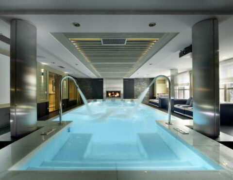 Indoor Pool view at Luxury Ski-in Out Catered Chalet Hidden Peak Courchevel 1850 for rental with In Luxe Chalets France