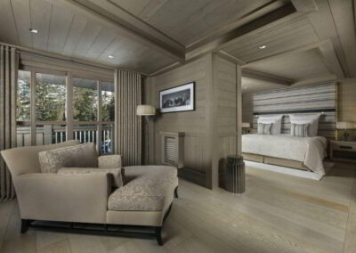 Bedroom view at Luxury Ski-in Out Catered Chalet Hidden Peak Courchevel 1850 for rental with In Luxe Chalets France