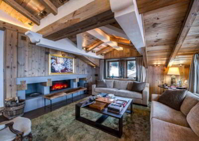 Living room at Luxury Chalet Les Bastidons Courchevel 1850 for rental with In Luxe Chalets France