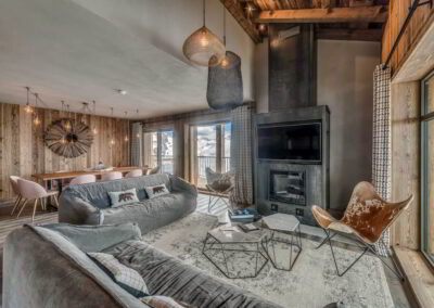 Sitting area at Luxury self-catered ski-in out apartment Valrema in Val d'Isere for rental with In Luxe Chalets France